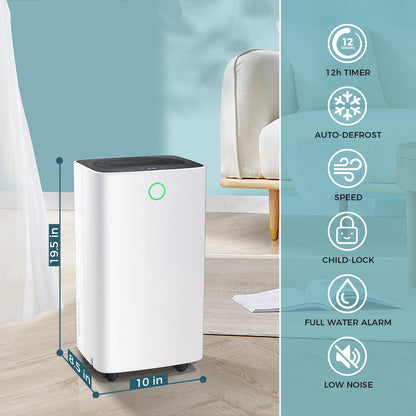 ZAFRO Dehumidifier for Bathroom & Basement & Bedroom & Room with Drain Hose, 1,500 Sq. Ft Dehumidifiers with Auto or Manual Drainage, 3 Working Modes/Auto Defrost/Dry Clothes Function/12H Timer, White