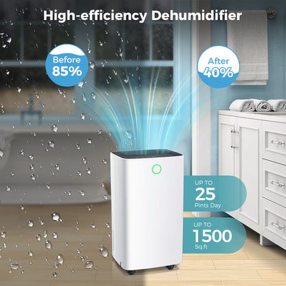 ZAFRO Dehumidifier for Bathroom & Basement & Bedroom & Room with Drain Hose, 1,500 Sq. Ft Dehumidifiers with Auto or Manual Drainage, 3 Working Modes/Auto Defrost/Dry Clothes Function/12H Timer, White