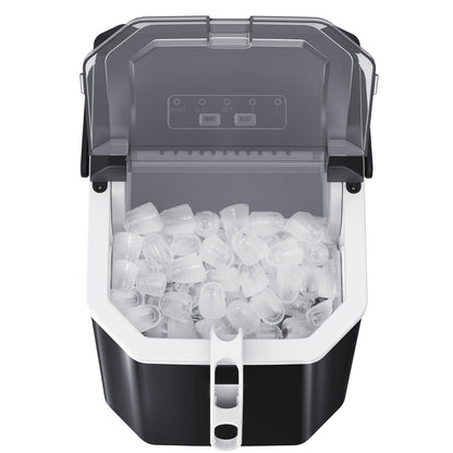 ZAFRO Countertop Ice Maker with Handle, 9 Cubes Ready in 6 Mins, Self-Cleaning Ice Machine with Double Handle, 2 Size of Bullet Ice for Home/Kitchen/Office