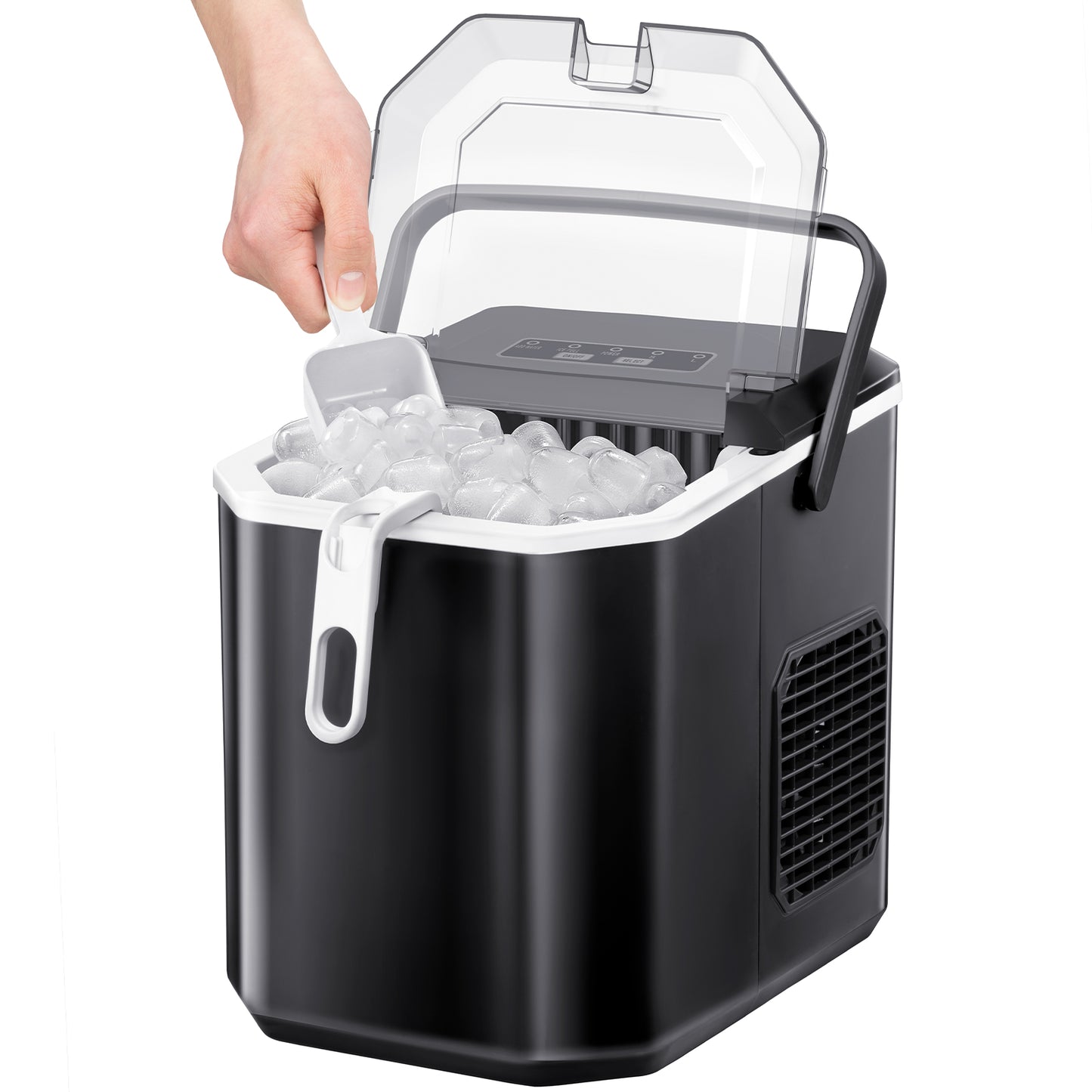 ZAFRO Countertop Ice Maker with Handle, 9 Cubes Ready in 6 Mins, Self-Cleaning Ice Machine with Double Handle, 2 Size of Bullet Ice for Home/Kitchen/Office