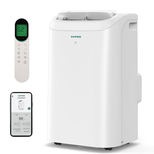 ZAFRO Portable Air Conditioners 12,000 BTU (8000 BTU SACC),44dB Quiet Cooling , WiFi/App Control, 24h Timer with Fan & Dehumidifier, for Bedroom, Office, Adjustable Design, Easy Installation