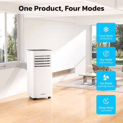 ZAFRO 10,000 BTU Portable Air Conditioners, 4 Modes Portable AC Unit with Fast Cooling/Energy Saving/Remote Control/24Hrs Timer for Bedroom/Dorms/Indoor Rooms, White