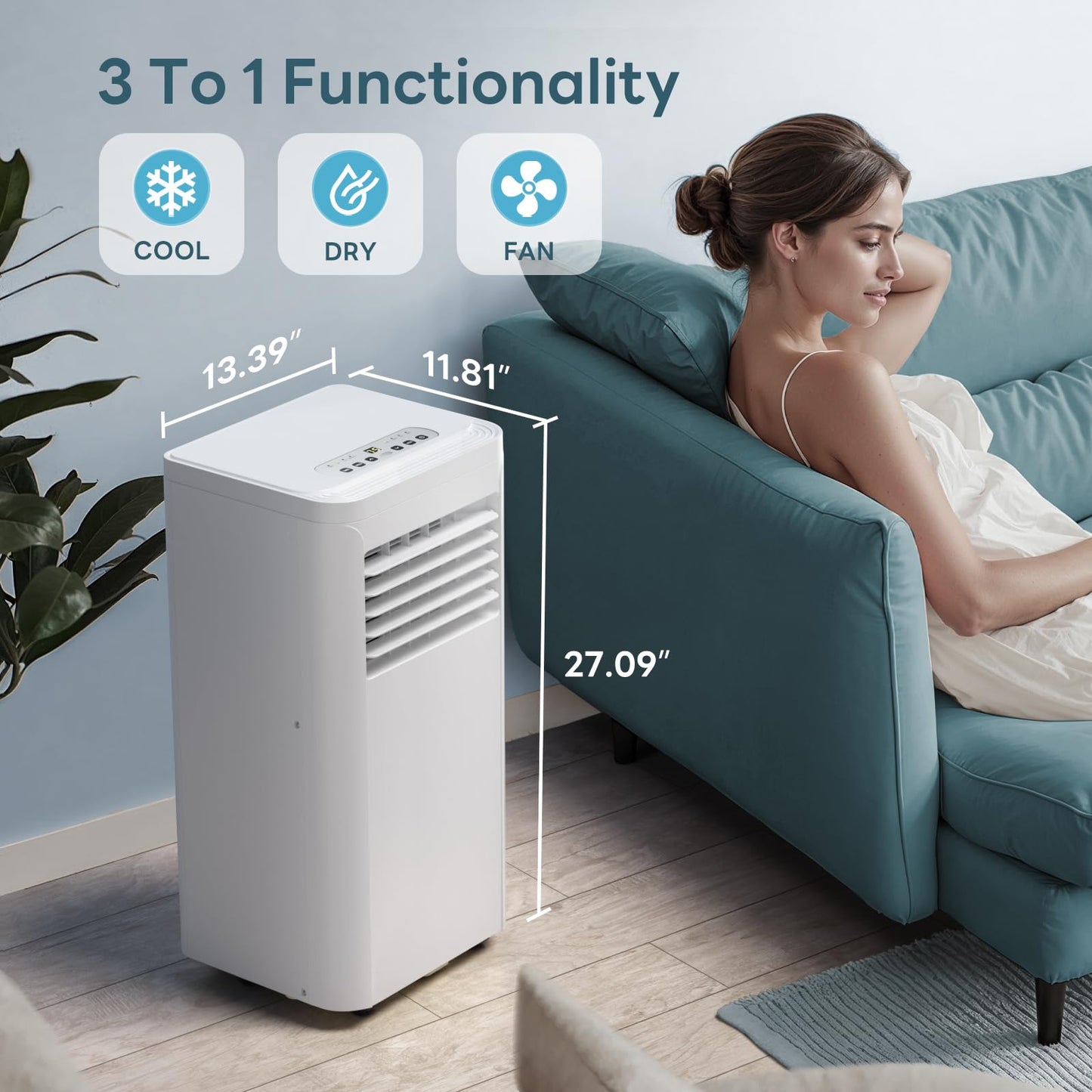 ZAFRO 8000BTU 3-IN-1 Portable Air Conditioners, Air Conditioner with 3 Speeds, i AC with Remote Control/Timer/LED Display