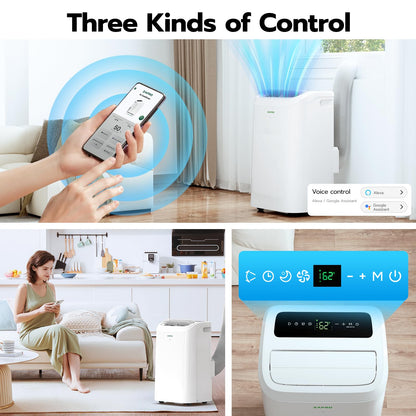 ZAFRO Portable Air Conditioners 12,000 BTU (8000 BTU SACC),44dB Quiet Cooling , WiFi/App Control, 24h Timer with Fan & Dehumidifier, for Bedroom, Office, Adjustable Design, Easy Installation