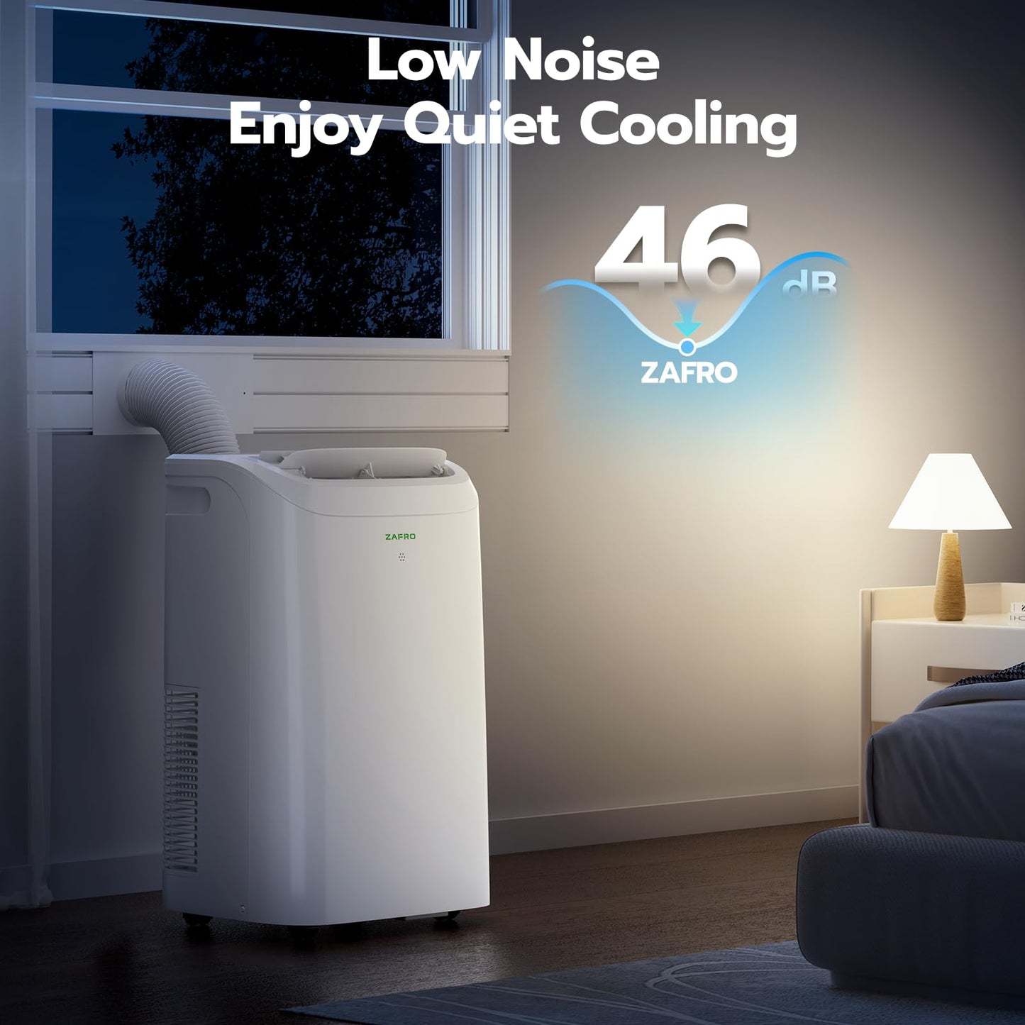 ZAFRO Portable Air Conditioners 12,000 BTU (8000 BTU SACC),44dB Quiet Cooling , WiFi/App Control, 24h Timer with Fan & Dehumidifier, for Bedroom, Office, Adjustable Design, Easy Installation