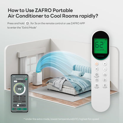 ZAFRO 16,000 BTU (12,000 BTU SACC) Portable Air Conditioners, Ultra Quiet(42dB) Portable Smart AC with Drainage-free Cooling/24Hrs Timer/APP/Remote/Cool, Fan & Dehumidifier Modes for Indoor Rooms