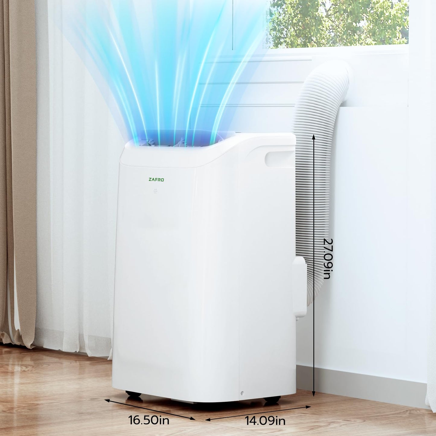 ZAFRO Portable Air Conditioners 12,000 BTU (8000 BTU SACC),44dB Quiet Cooling , WiFi/App Control, 24h Timer with Fan & Dehumidifier, for Bedroom, Office, Adjustable Design, Easy Installation